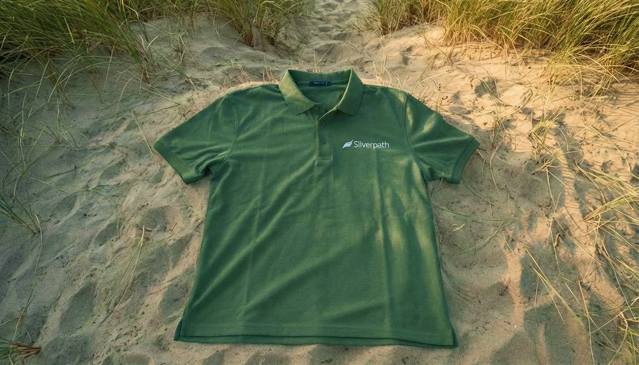 Silverpath green polo in sand